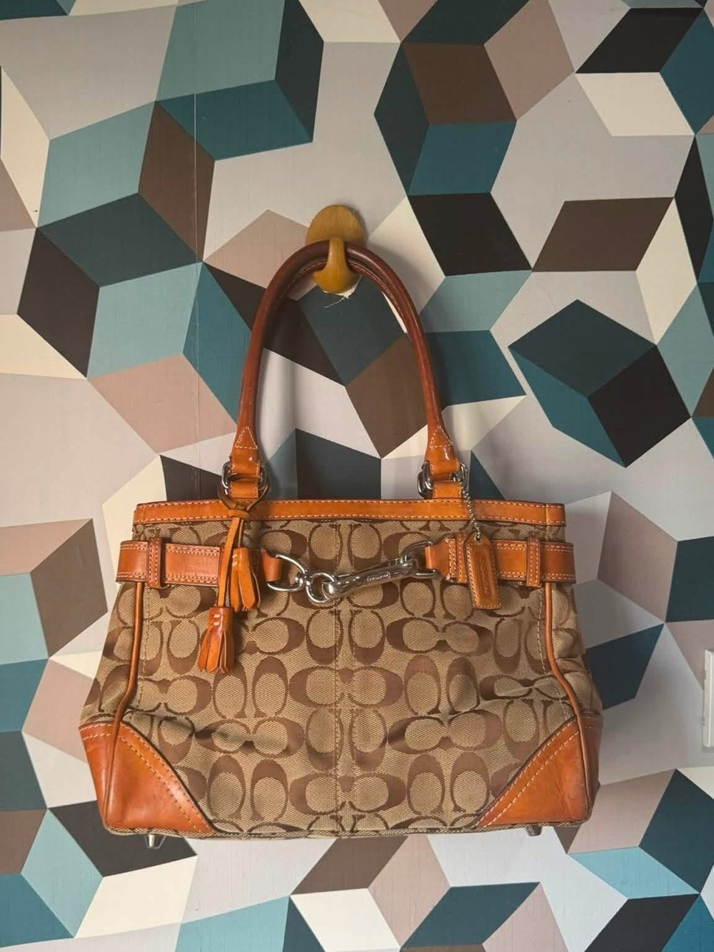 Vintage 2YK COACH HAMPTONS SIGNATURE Carryall satchel brown tan 2YK